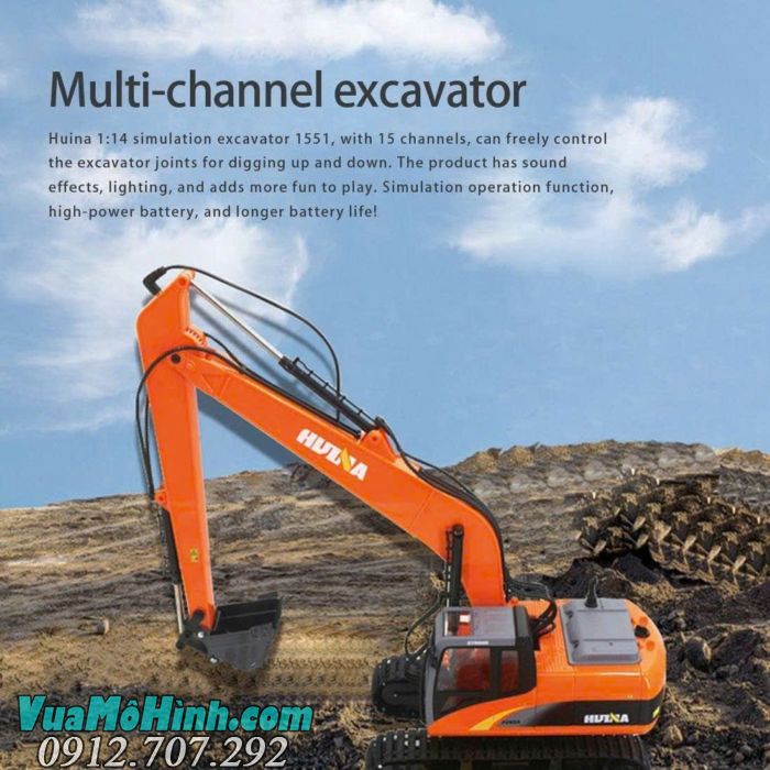 Mô hình xe công trình Huina 1551 điều khiển từ xa, chi tiết mô phỏng chân thực