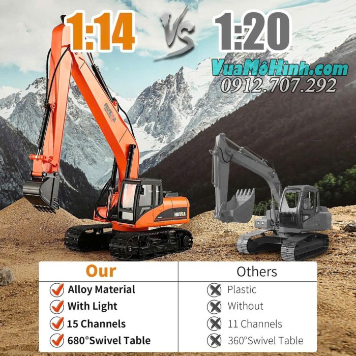 Mô hình xe công trình Huina 1551 điều khiển từ xa, chi tiết mô phỏng chân thực