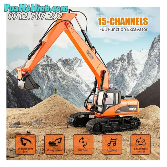 Mô hình xe công trình Huina 1551 điều khiển từ xa, chi tiết mô phỏng chân thực