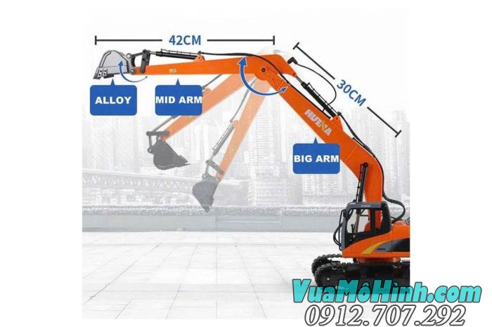 Mô hình xe công trình Huina 1551 điều khiển từ xa, chi tiết mô phỏng chân thực