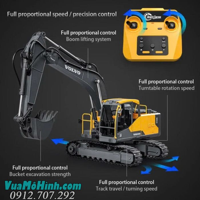 Máy xúc Volvo E598-001 điều khiển từ xa pin 7.4V