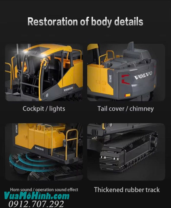 Máy xúc Volvo E598-001 điều khiển từ xa pin 7.4V