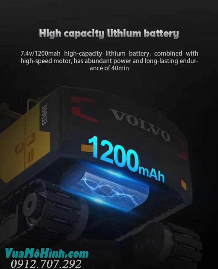 Máy xúc Volvo E598-001 điều khiển từ xa pin 7.4V