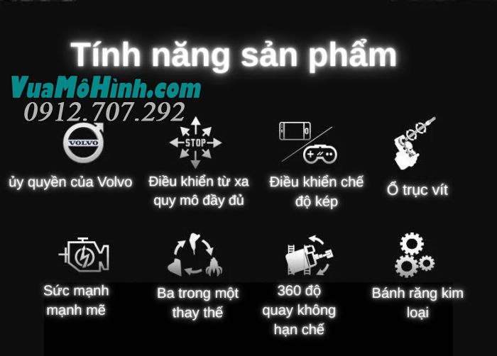 Máy xúc Volvo E598-001 điều khiển từ xa pin 7.4V