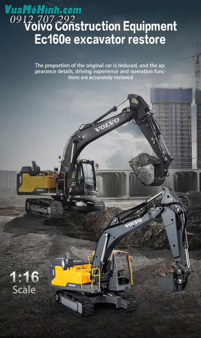 Máy xúc Volvo E598-001 điều khiển từ xa pin 7.4V