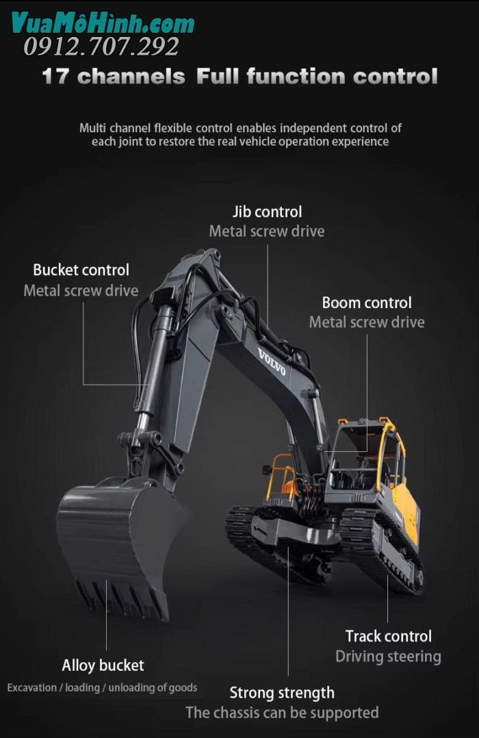 Máy xúc Volvo E598-001 điều khiển từ xa pin 7.4V
