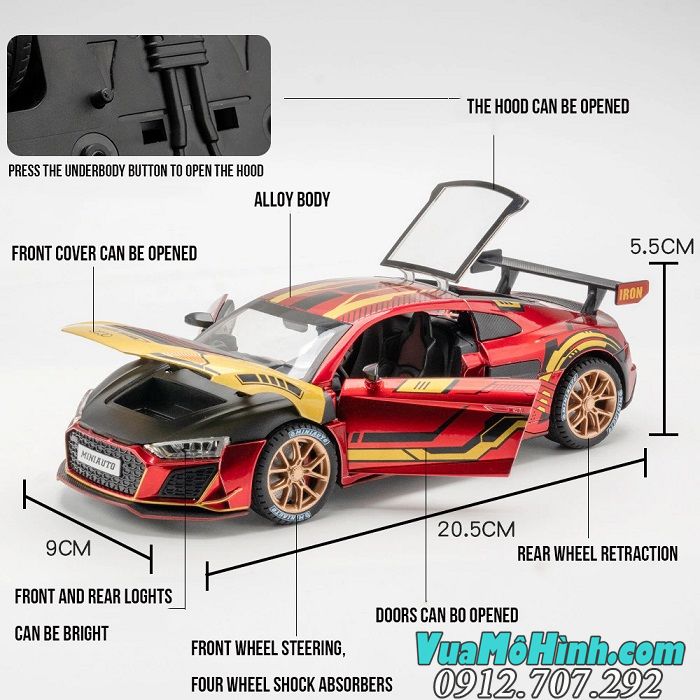 Mô Hình Xe Hơi Thể Thao Audi R8 Iron Man tỉ lệ 1/24 hãng Miniauto