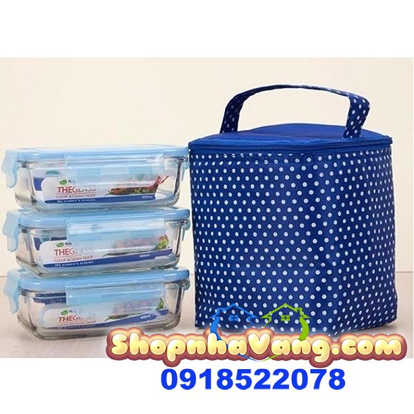 Bộ 3 Hộp Thủy Tinh THEGLASS Kèm Túi Giữ Nhiệt NV105