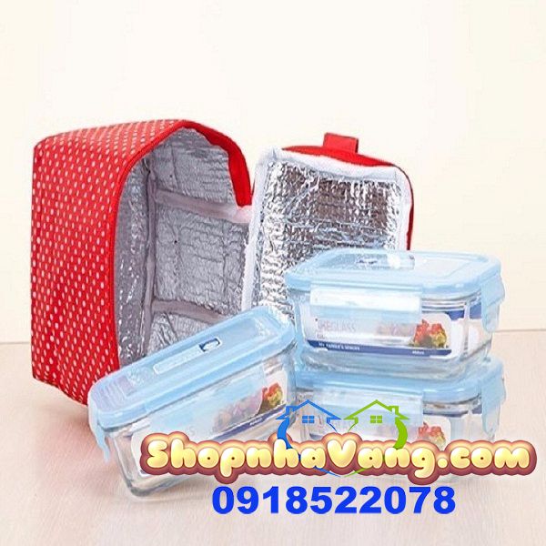 Bộ 3 Hộp Thủy Tinh THEGLASS Kèm Túi Giữ Nhiệt NV105