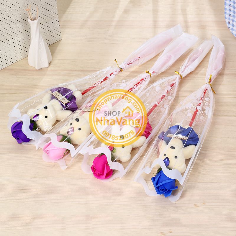 Hoa Hồng Sáp Cây Kèm Gấu NV362