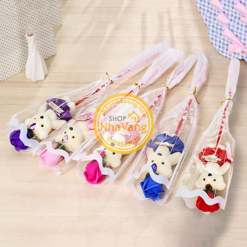 Hoa Hồng Sáp Cây Kèm Gấu NV362