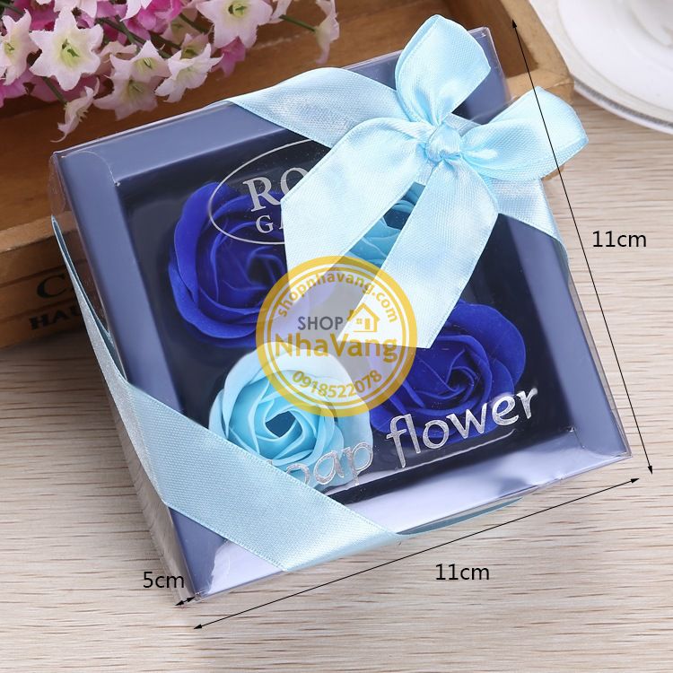 Hoa Hồng Sáp Hộp Nơ 4 Bông NV370