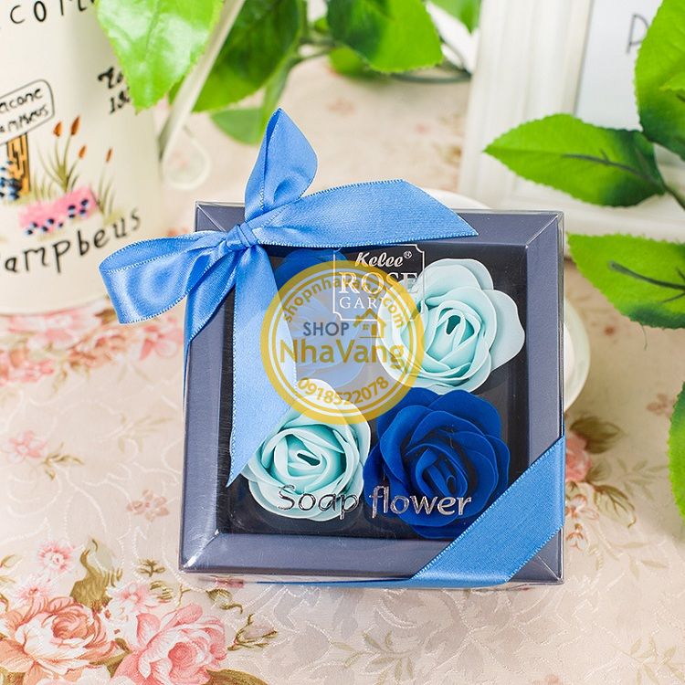 Hoa Hồng Sáp Hộp Nơ 4 Bông NV370