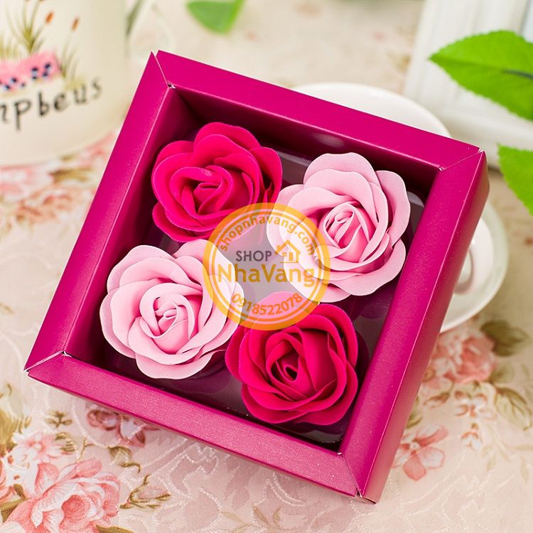 Hoa Hồng Sáp Hộp Nơ 4 Bông NV370