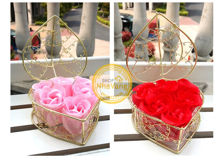 Hoa Hồng Sáp Lồng Vàng 6 Bông NV375