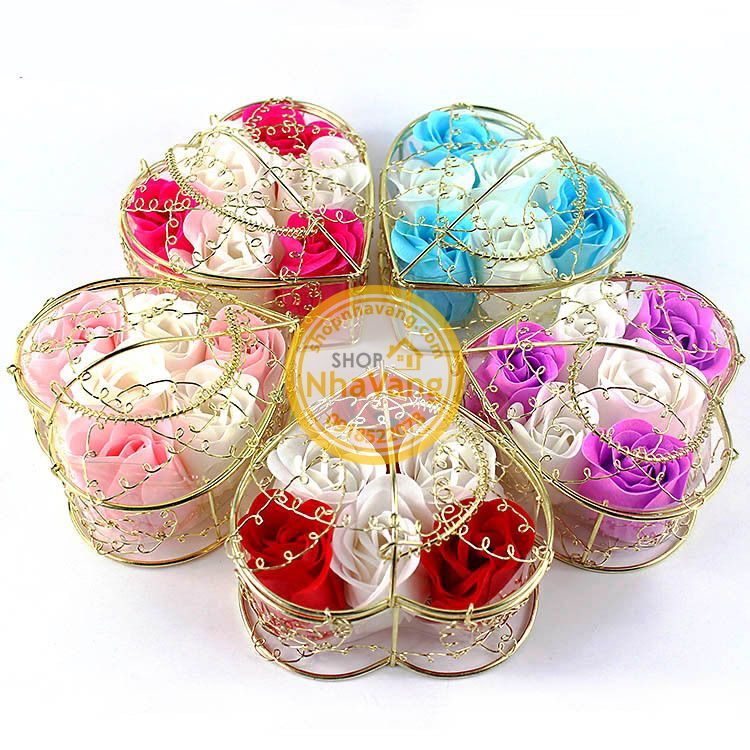 Hoa Hồng Sáp Lồng Vàng 6 Bông NV375