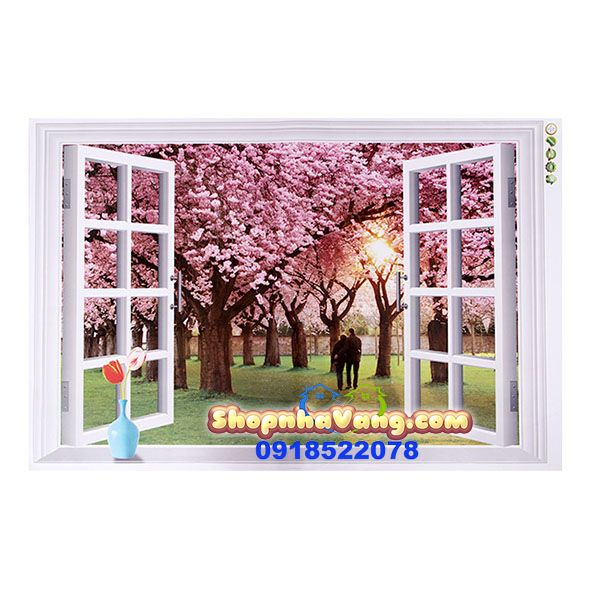 Decal Dán Tường 3D Hình Cửa Sổ Mùa Thu NV18