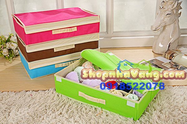 Hộp vải đựng đồ lót 16 ngăn có nắp đậy NV17