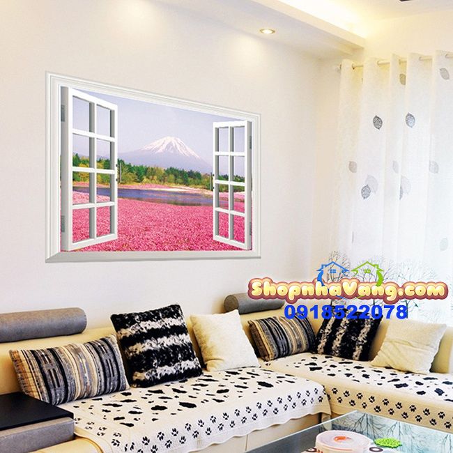 Decal Dán Tường 3D Cửa Sổ Hình Hoa Hồng NV20