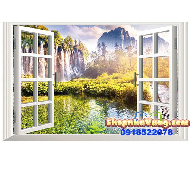 Decal Dán Tường 3D Cửa Sổ Hình Thác Nước NV22