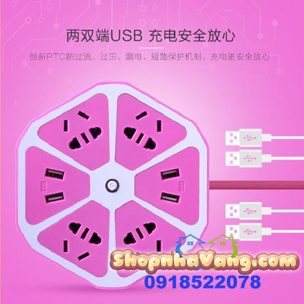 Ổ cắm điện hình lục giác 4 cổng USB NV238