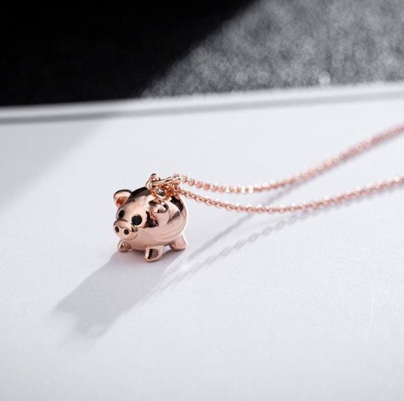 Dây chuyền nữ hình chú heo hợp kim - Hồng