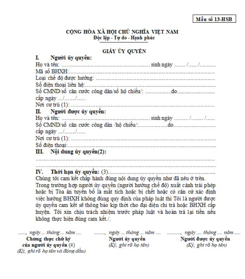 Mẫu giấy ủy quyền nhận sổ bảo hiểm xã hội hiện hành