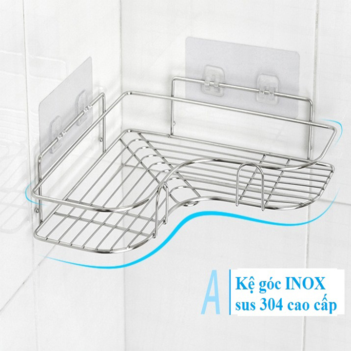 Kệ góc INOX 304 treo dán góc tường nhà tắm nhà bếp không cần khoan vít