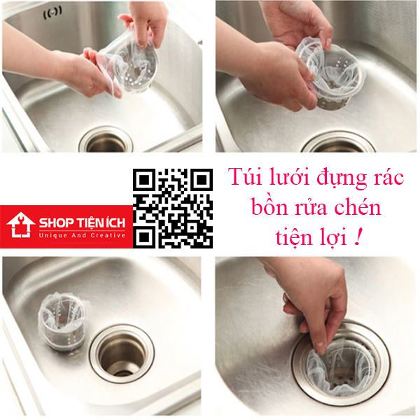 Bộ 100 túi lưới lọc rác bồn rửa chén dùng thả ga