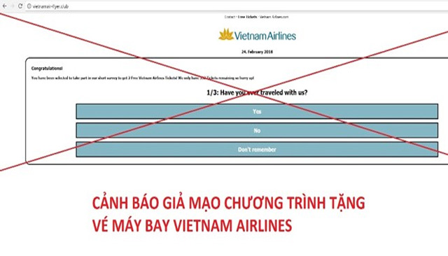 Vietnam Airlines khuyến cáo việc giả mạo tặng vé máy bay