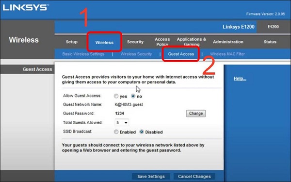 Tắt chế độ mạng khách với router Linksys