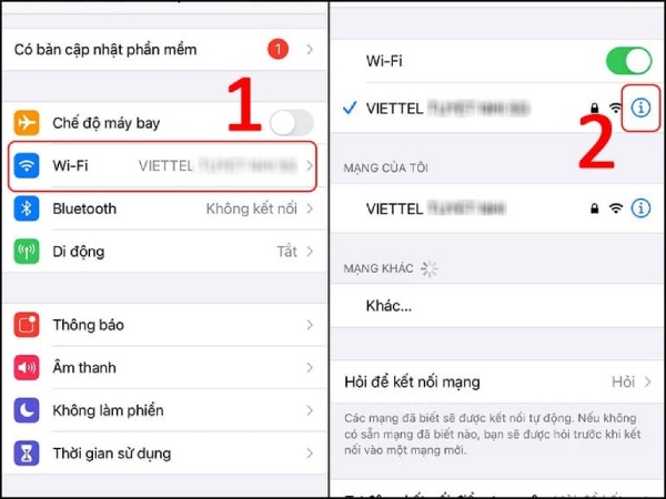Tạm thoát kết nối wifi sau đó kết nối lại