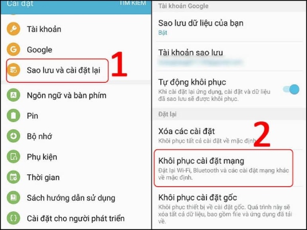 Khôi phục cài đặt mạng với thiết bị Android