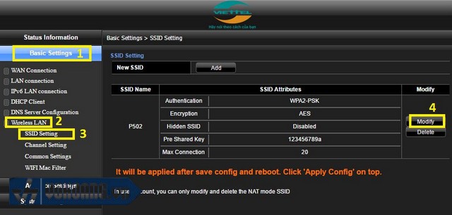 Cách đổi mật khẩu cho bộ phát WiFi Viettel
