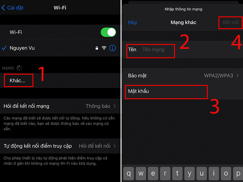 Các bước kết nối với mạng WiFi ẩn trên điện thoại iOS