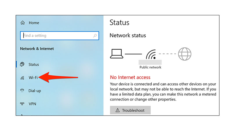 Khi màn hình Network & Internet mở ra, từ thanh bên trái, hãy chọn WiFi