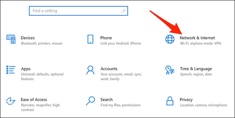 Trong cửa sổ Cài đặt, nhấp vào mục Network & Internet
