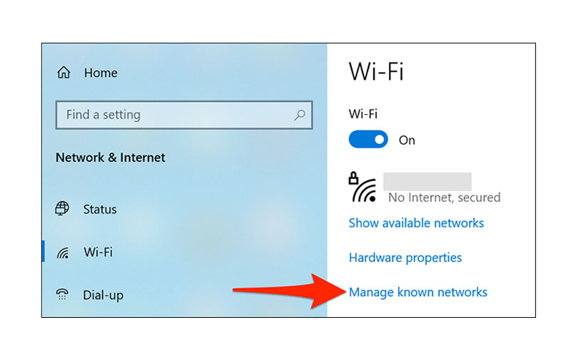 Chọn Manage known networks