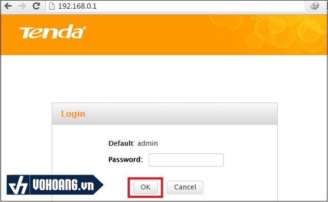 Nhập mật khẩu mặc định 'admin' và bấm 'OK'