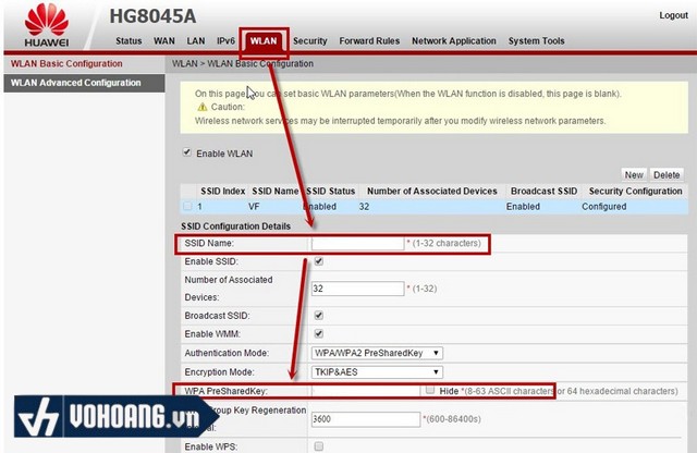 Tiến hành đổi mật khẩu wifi modem Huawei HG8045A