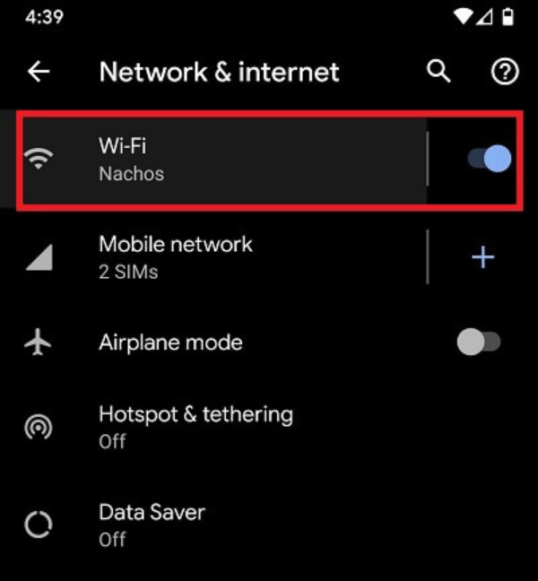 Chọn mục Wifi