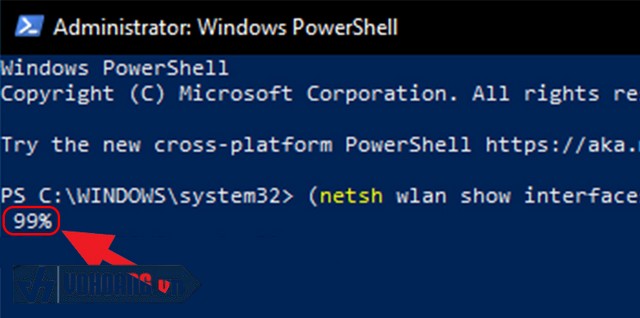 Con số trên hình là 99% thể hiện cường độ tín hiệu wifi của máy tính đang dùng