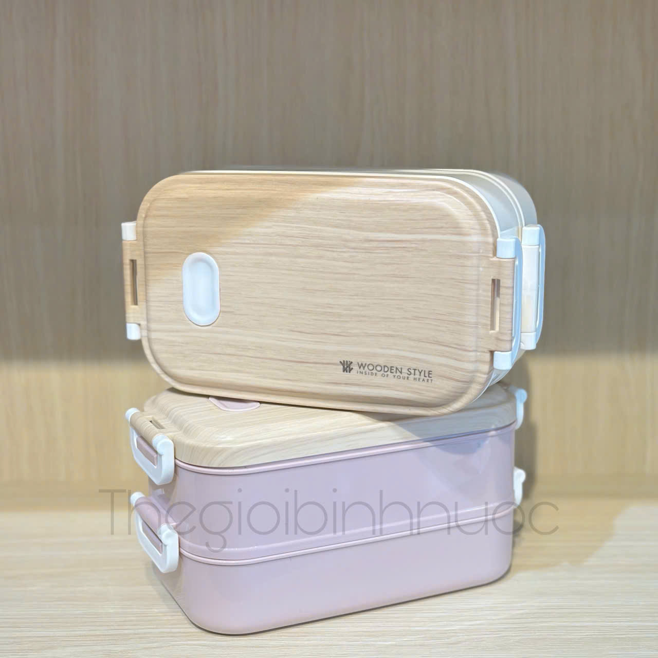 HỘP CƠM GIỮ NHIỆT NẮP GỖ CÓ QUAI 2 TẦNG
