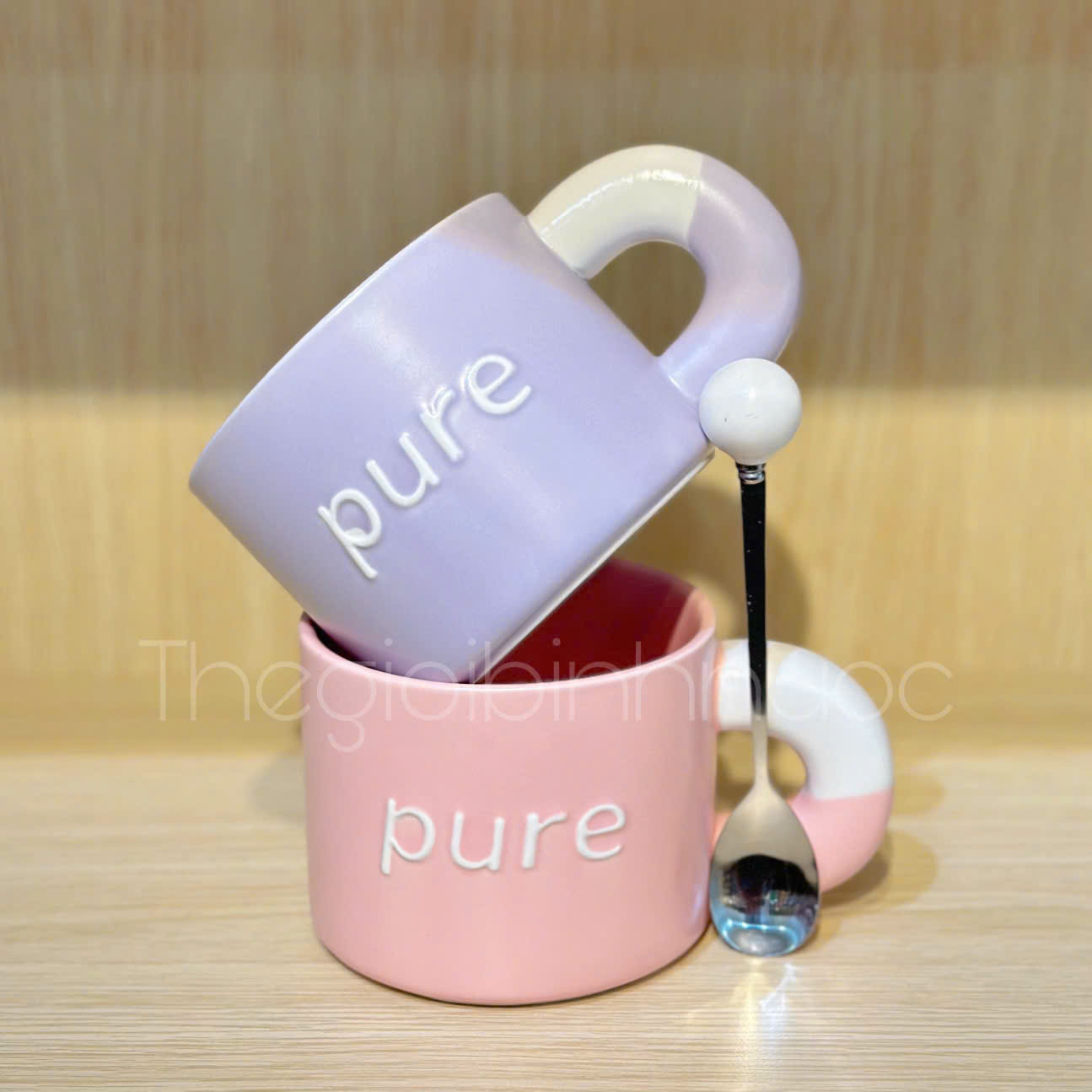 Ly Sứ Tone Pastel Xinh Xắn Tặng Kèm Muỗng