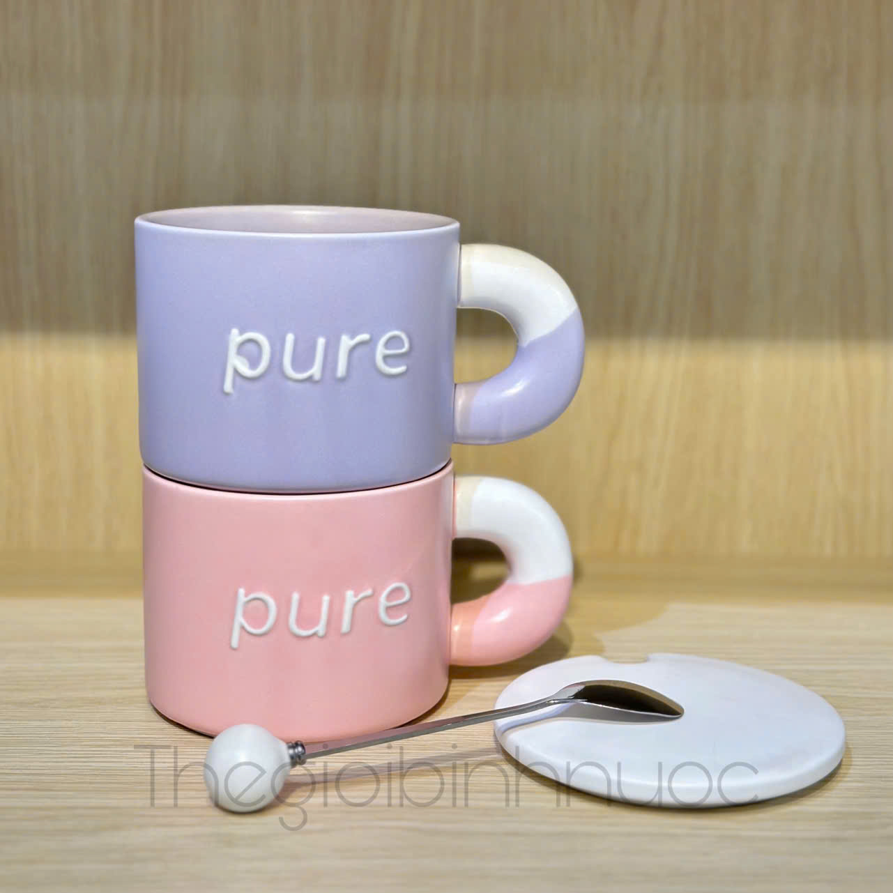 Ly Sứ Tone Pastel Xinh Xắn Tặng Kèm Muỗng