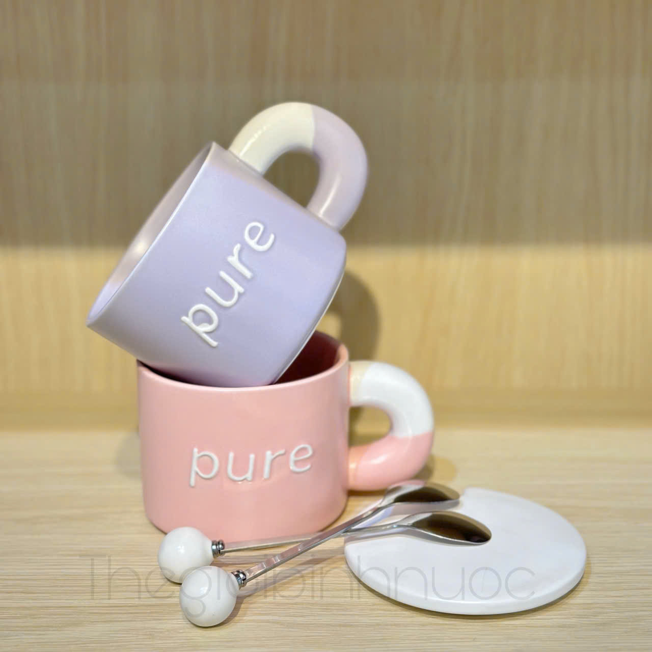 Ly Sứ Tone Pastel Xinh Xắn Tặng Kèm Muỗng