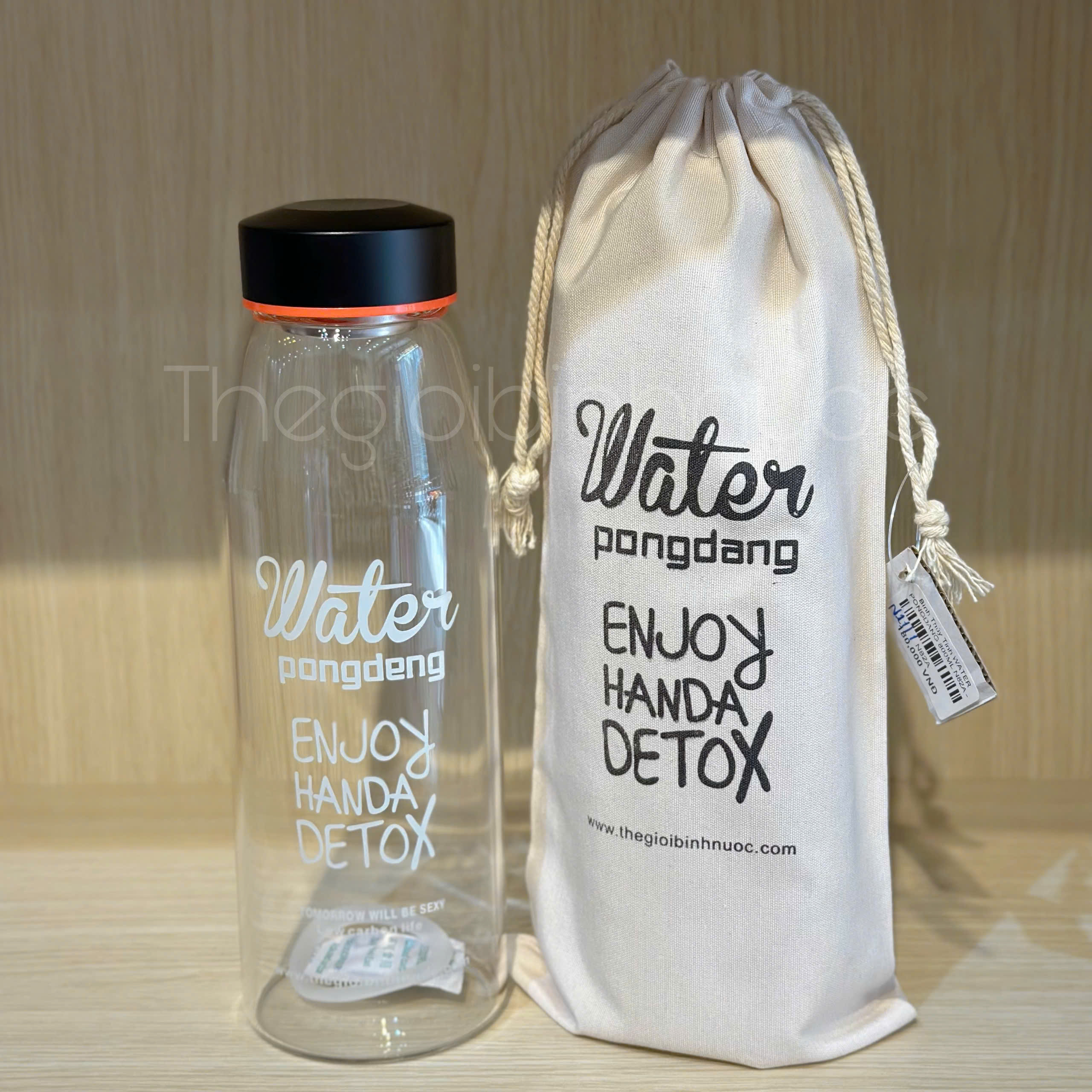 Bình Nước Thủy Tinh Lọc Trà WATER PONGDANG Detox 800ML Tặng Kèm Túi