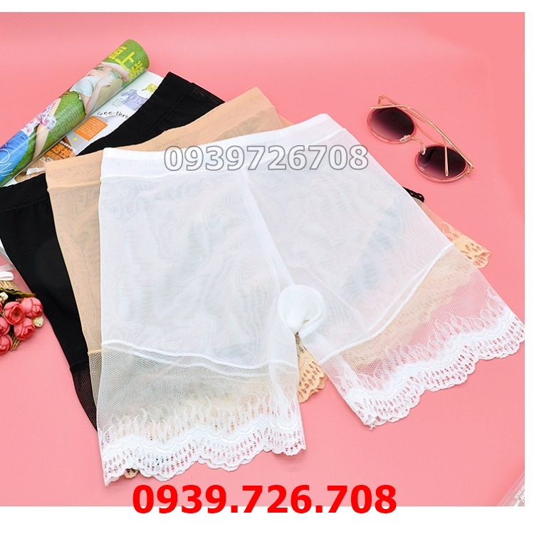 Quần đùi mặc trong váy chất liệu lưới mịn phối viền ren cao cấp