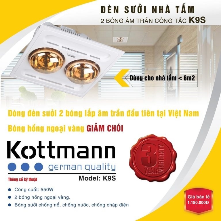 Đèn sưởi 2 bóng âm trần Kottmann - K9S