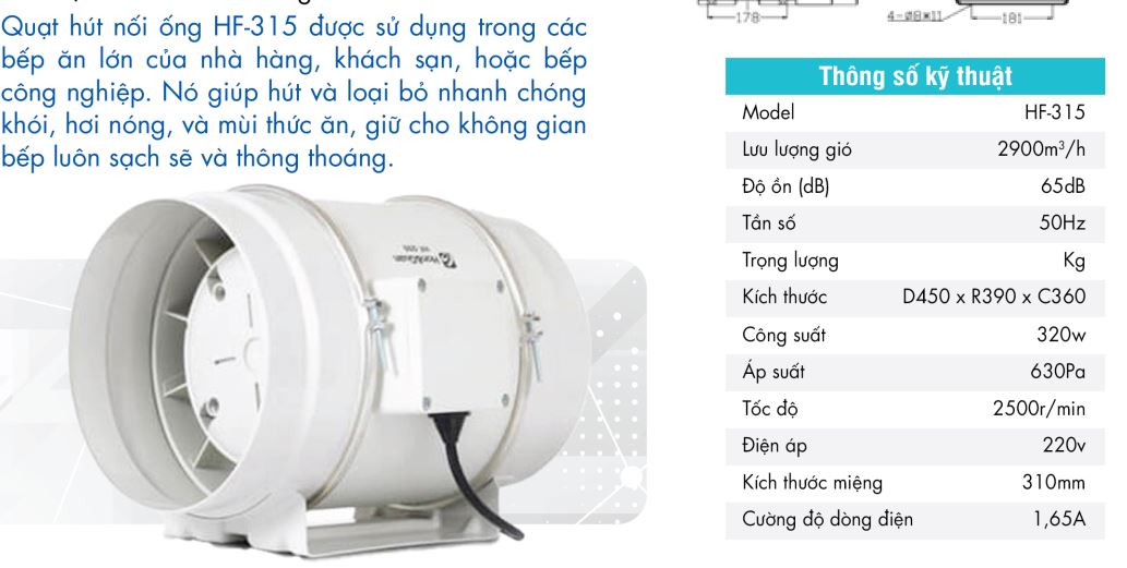 Quạt thông gió nối ống HF-315